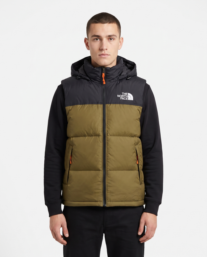 Chaleco acolchado con capucha The North Face — Verde militar y negro