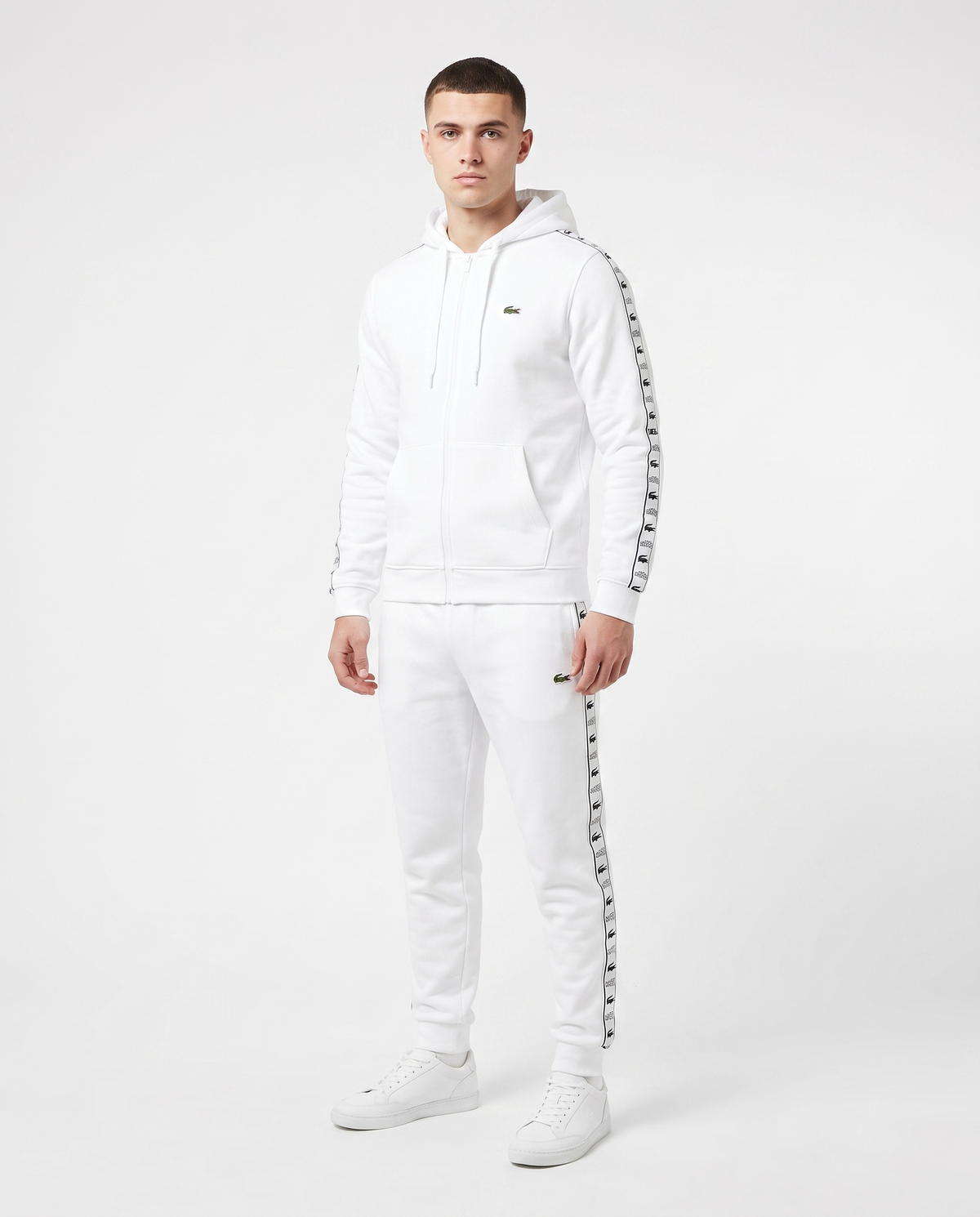 Chándal con cremallera y cinta lateral Lacoste — Blanco