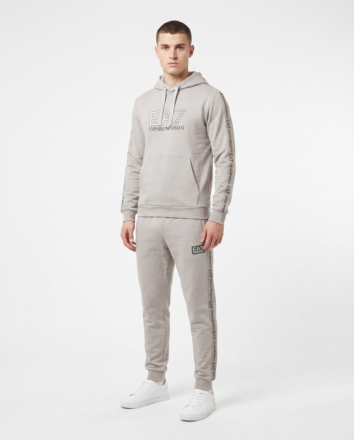 Chándal de algodón con capucha EA7 Emporio Armani — Gris piedra