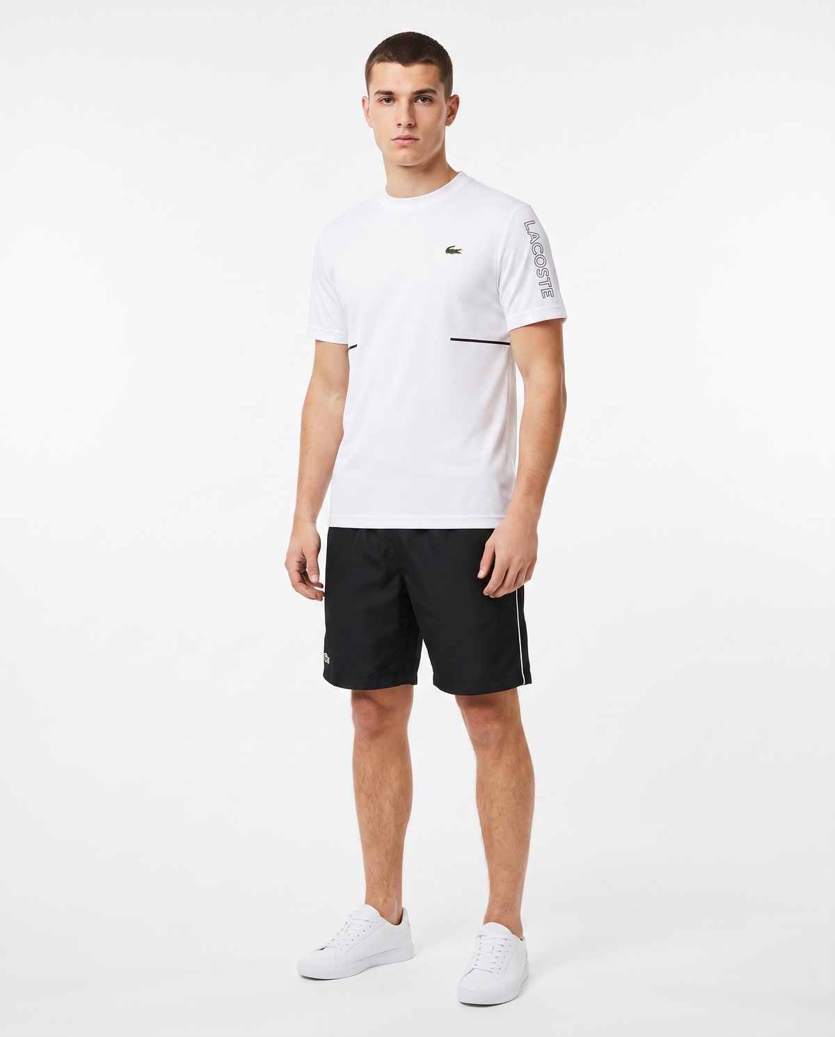 Conjunto camiseta y pantalón corto Lacoste — Blanco y negro