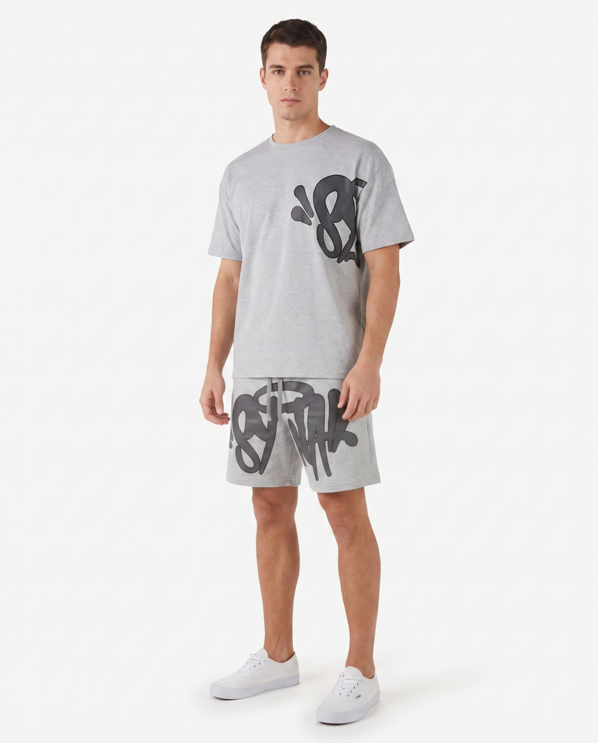 Conjunto camiseta y pantalón corto Syna World — Gris y negro
