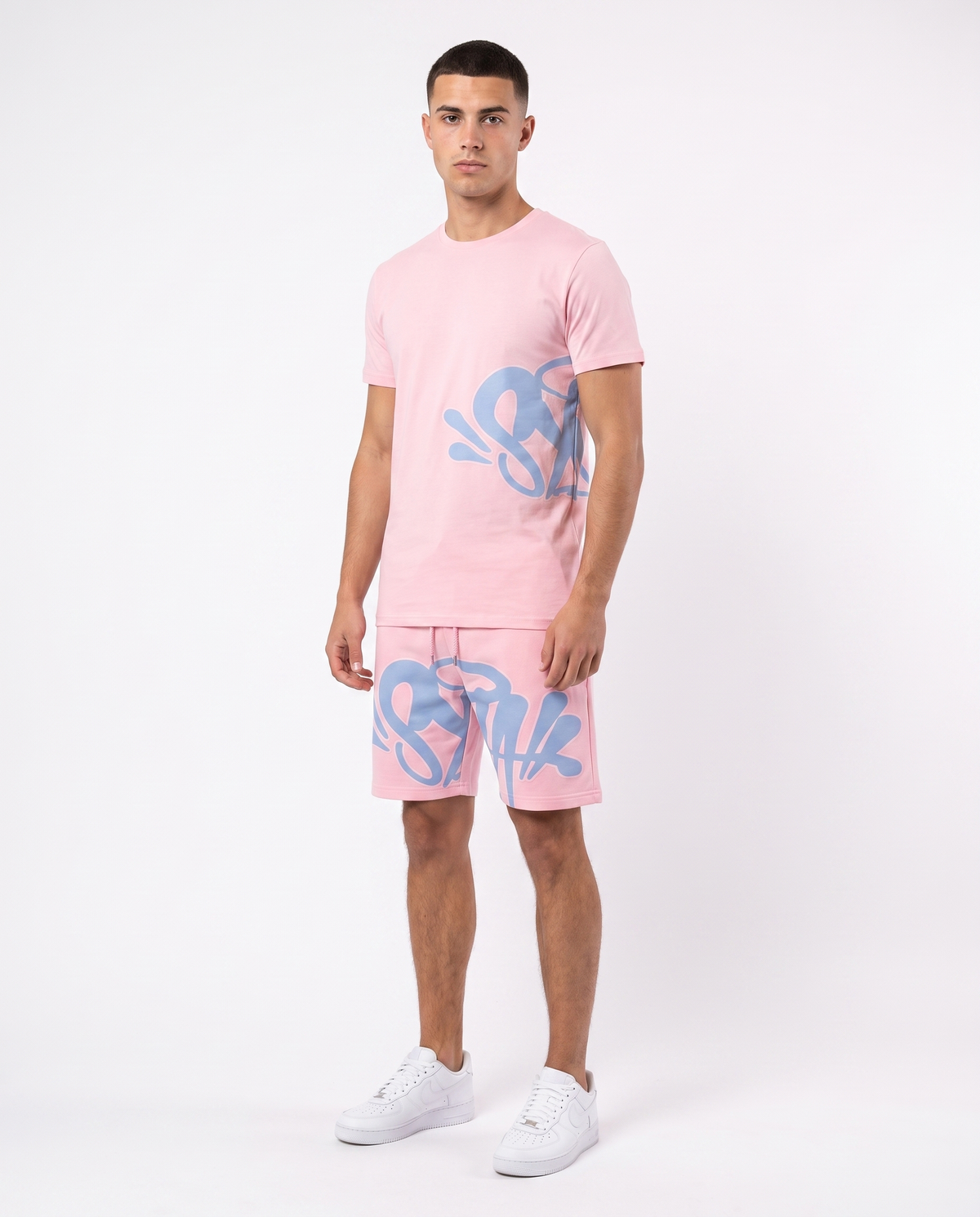 Conjunto camiseta y pantalón corto Syna World — Rosa y azul