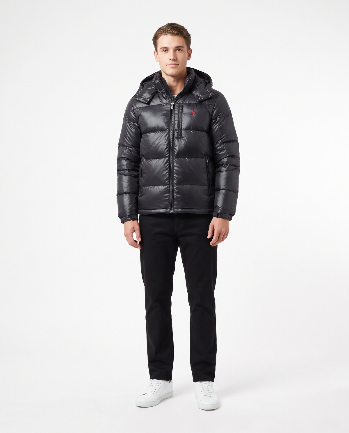Plumífero brillante Polo Ralph Lauren con capucha — Negro