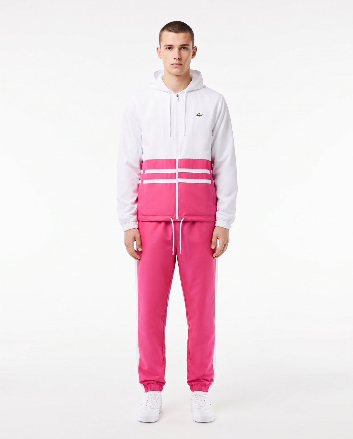 Chándal Lacoste — Blanco y fucsia