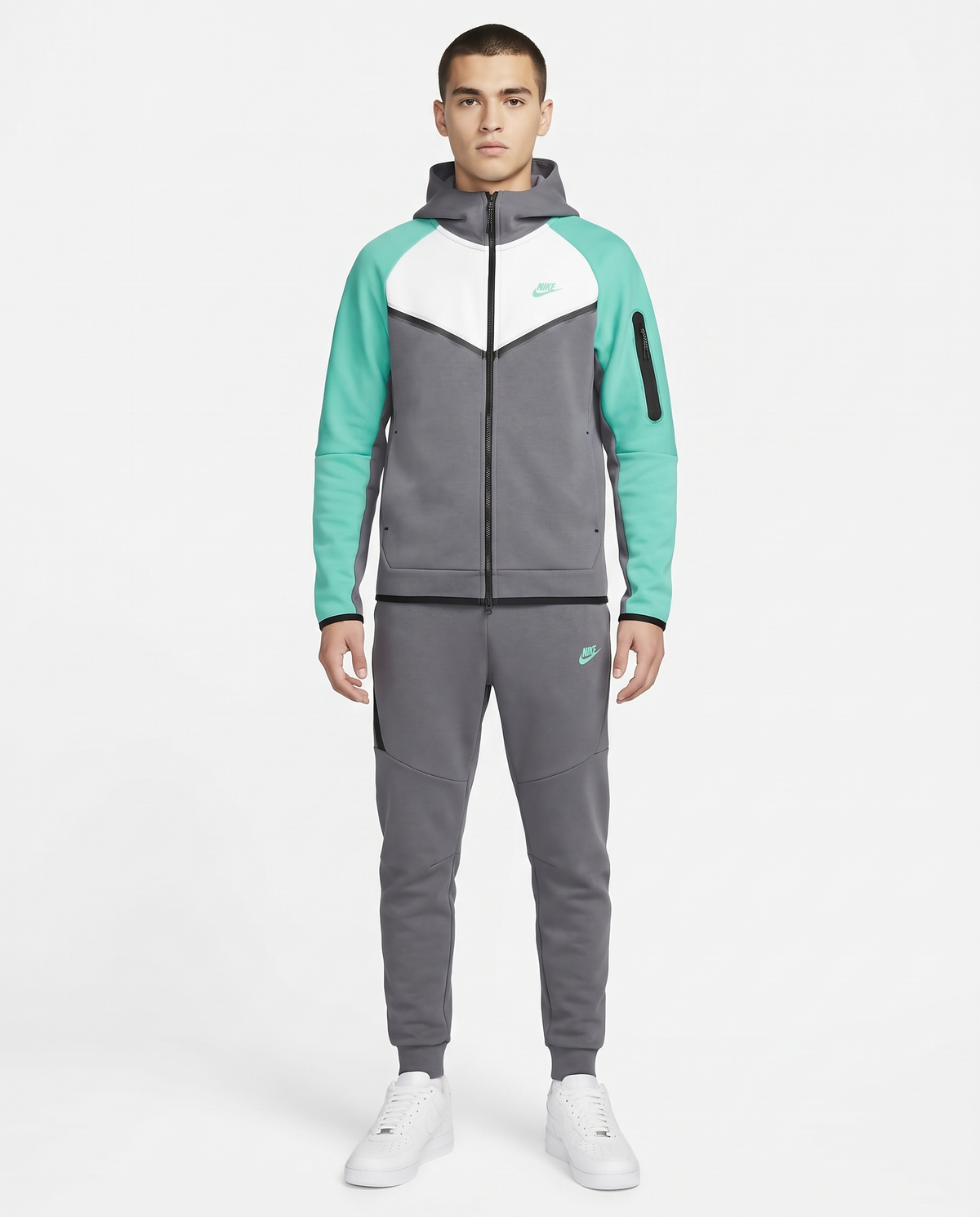 Chándal Nike Tech Fleece — Gris y verde menta