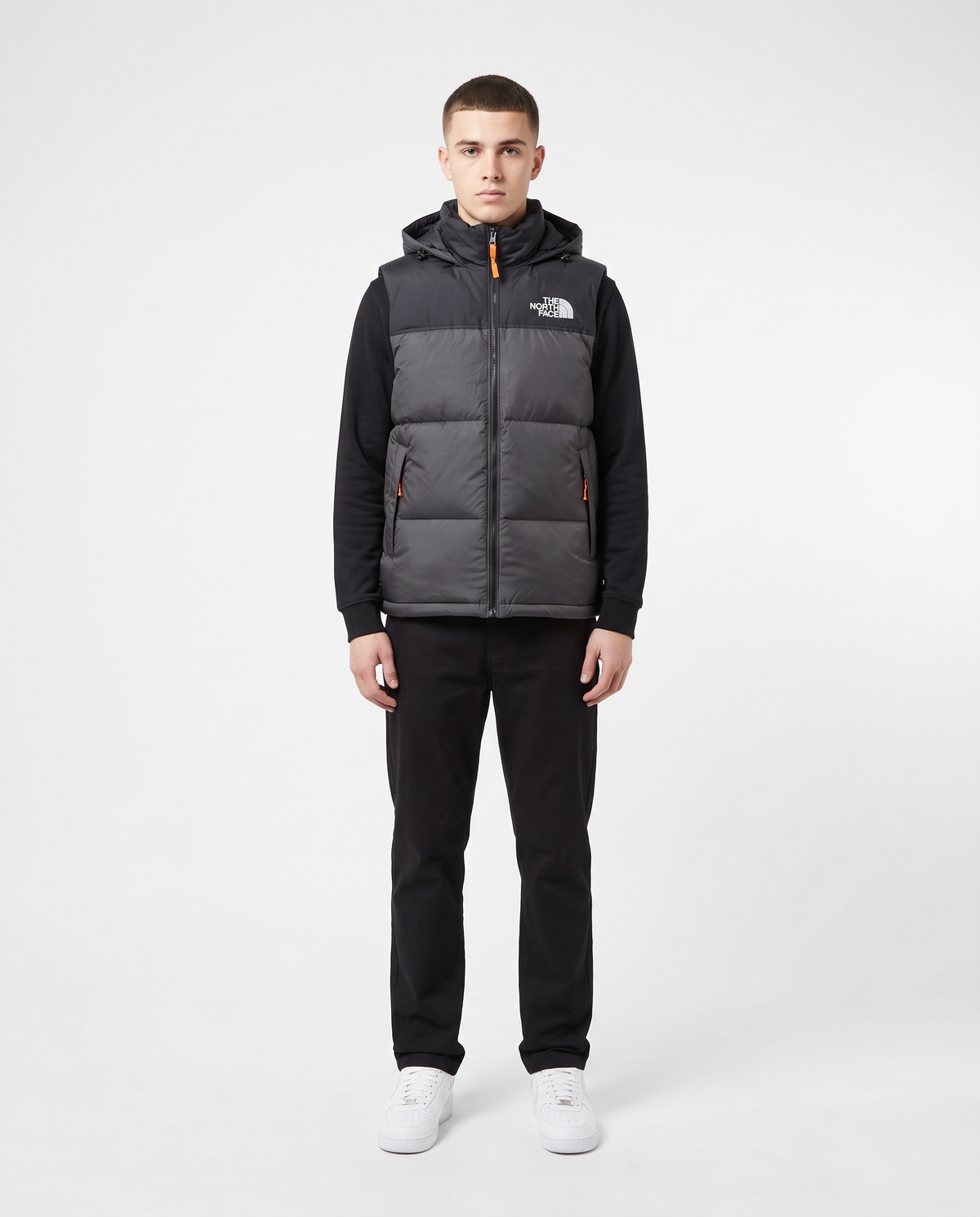 Chaleco acolchado con capucha The North Face — Gris oscuro y negro