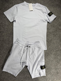 Conjunto Stone Island camiseta y pantalón corto — Blanco