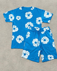 Conjunto Denim Tears camiseta y pantalón corto — Azul