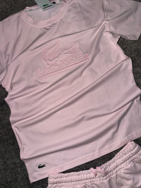 Conjunto de algodón Lacoste camiseta y pantalón corto — Rosa