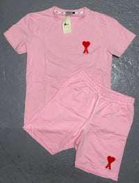Conjunto camiseta y pantalón corto Ami Paris — Rosa