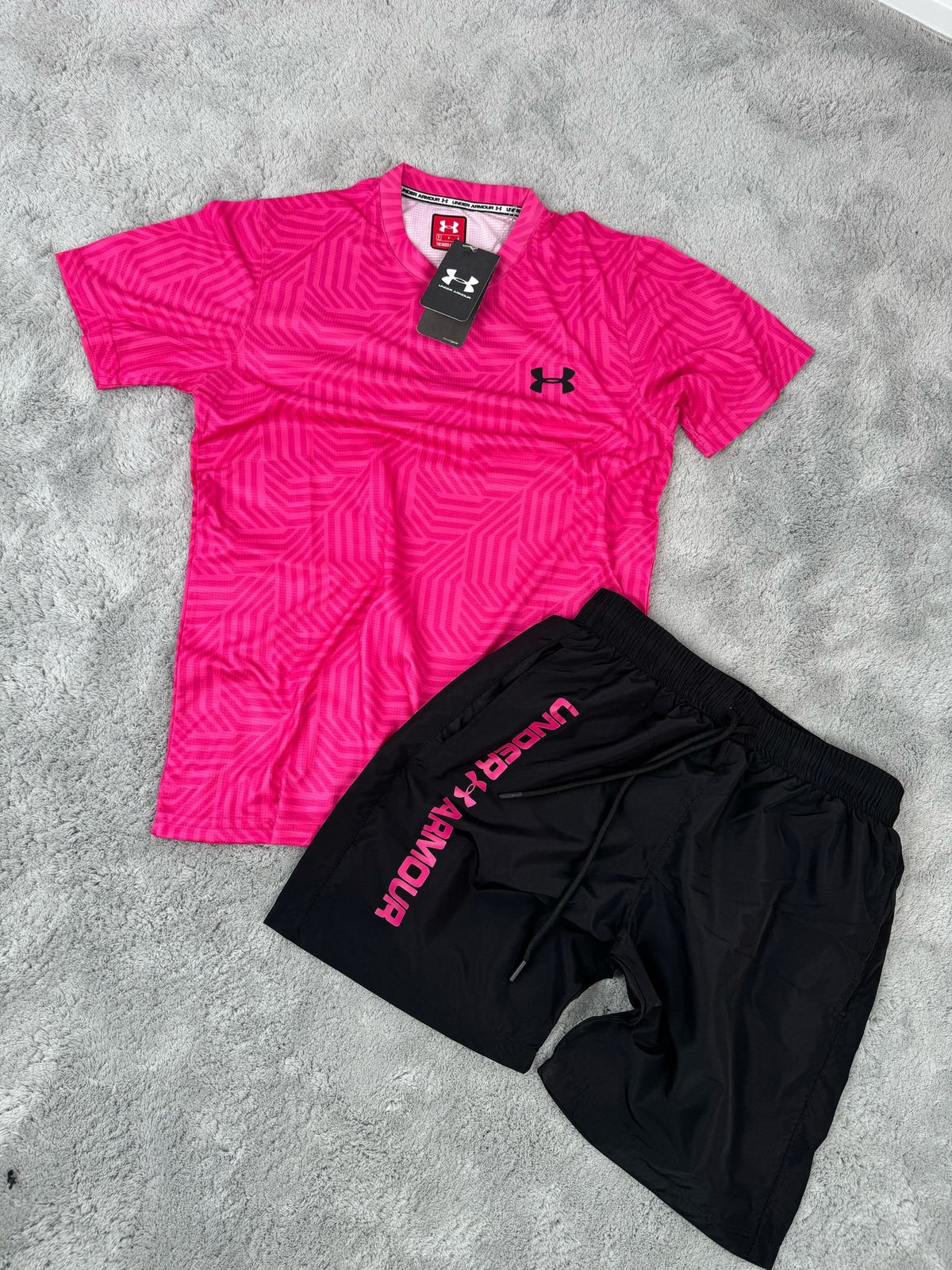 Conjunto Under Armour camiseta y pantalón corto — Fucsia y negro