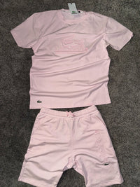 Conjunto de algodón Lacoste camiseta y pantalón corto — Rosa