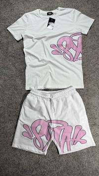 Conjunto camiseta y pantalón corto Syna World — Blanco y rosa