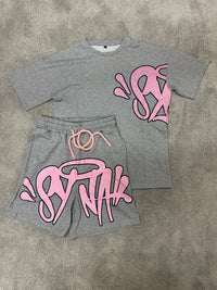 Conjunto camiseta y pantalón corto Syna World — Gris y rosa