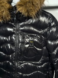 Chaqueta acolchada Blauer con capucha de pelo — Negro