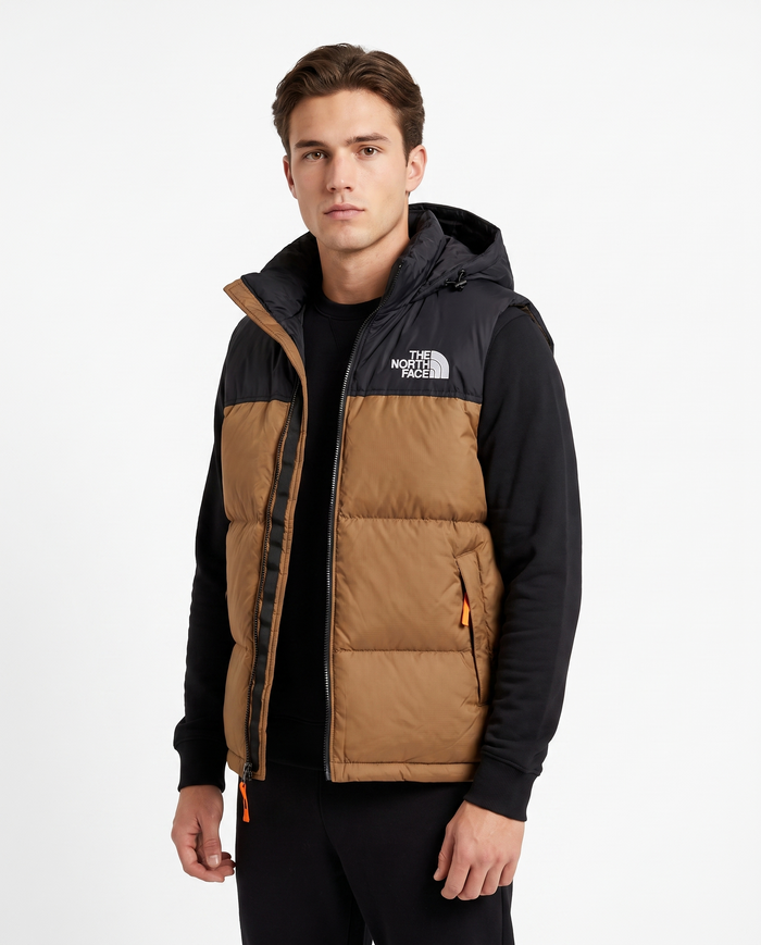 Chaleco acolchado con capucha The North Face — Marrón y negro