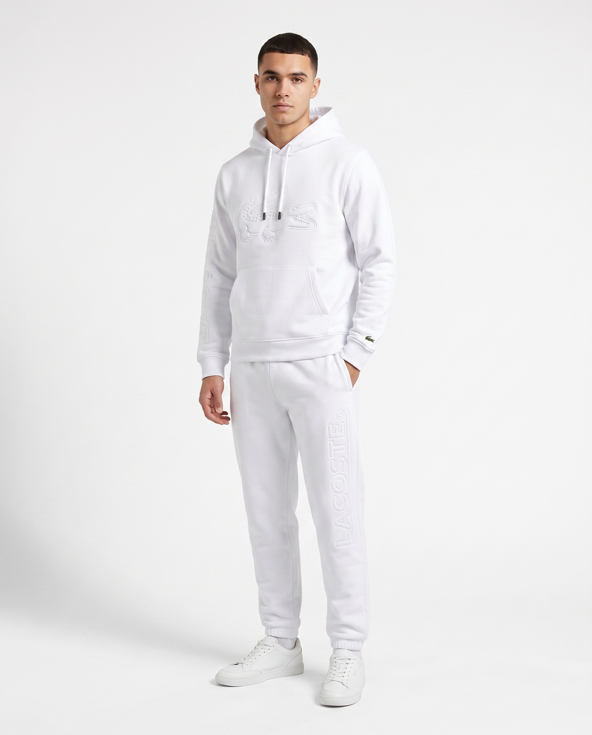 Chándal de algodón con capucha Lacoste — Blanco