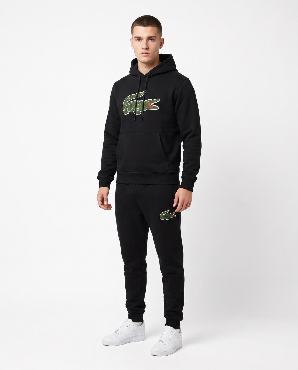 Chándal de algodón con capucha Lacoste — Negro