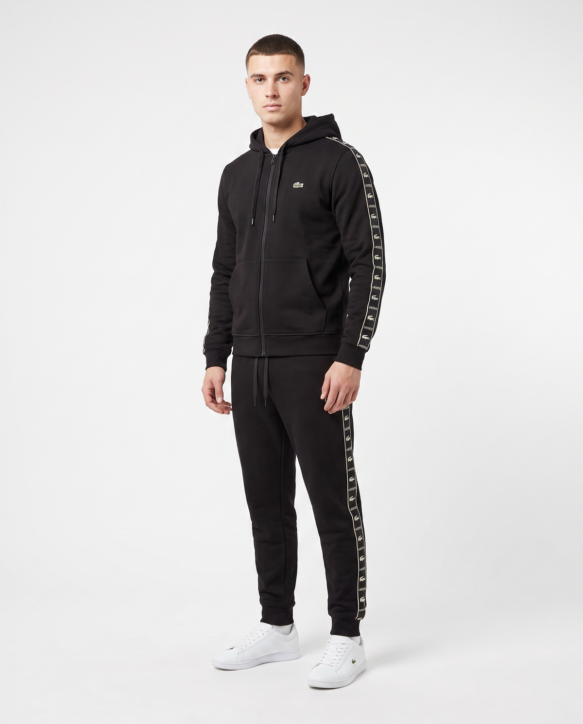 Chándal con cremallera y cinta lateral Lacoste — Negro