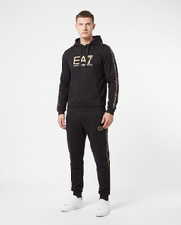 Chándal de algodón con capucha EA7 Emporio Armani — Negro y dorado