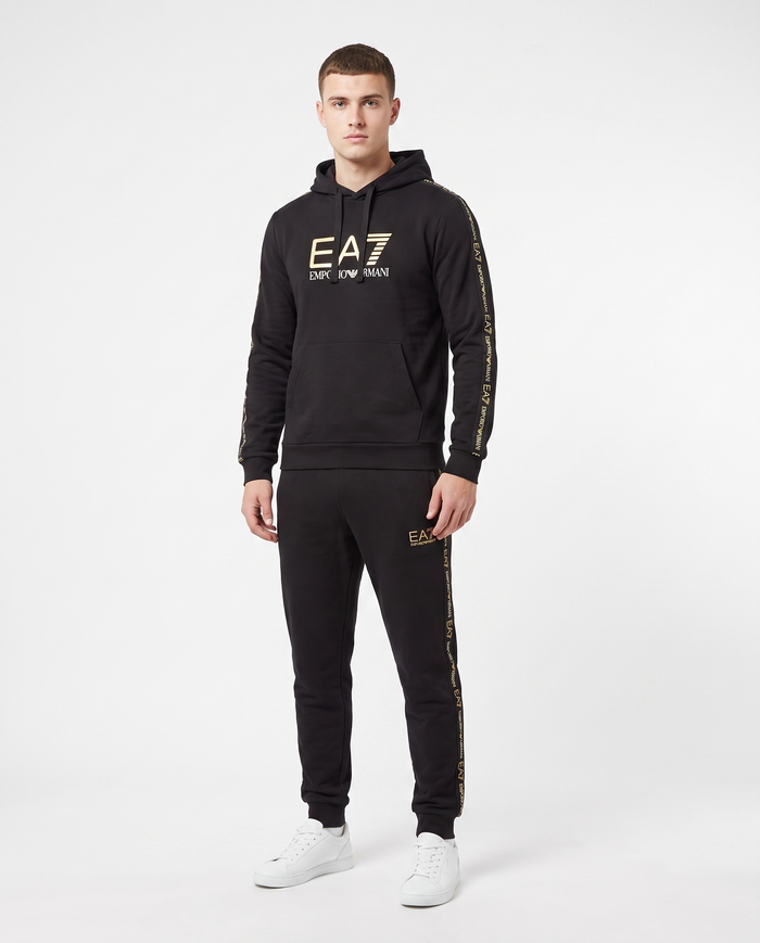 Chándal de algodón con capucha EA7 Emporio Armani — Negro y dorado