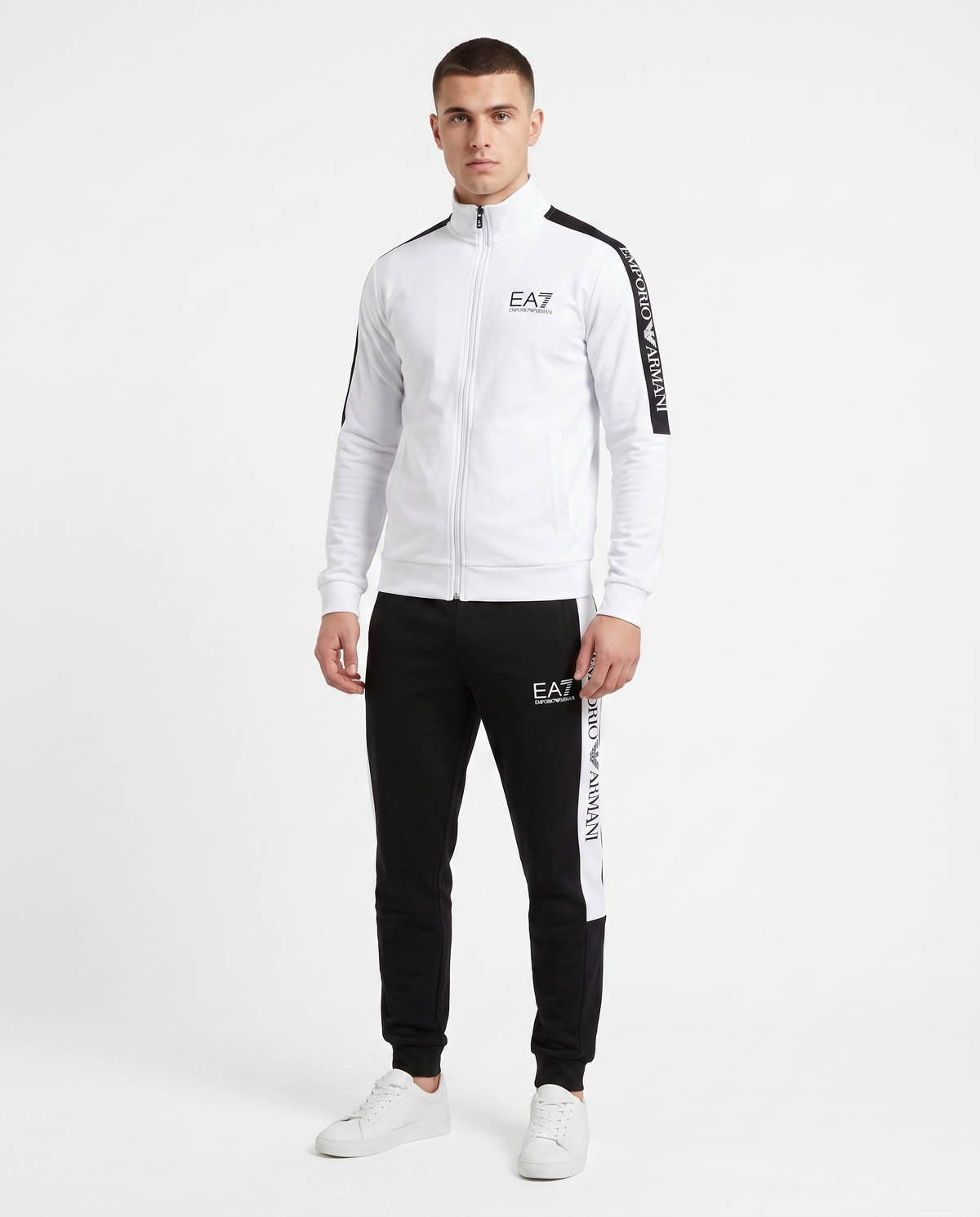 Chándal con cremallera EA7 Emporio Armani — Blanco y negro