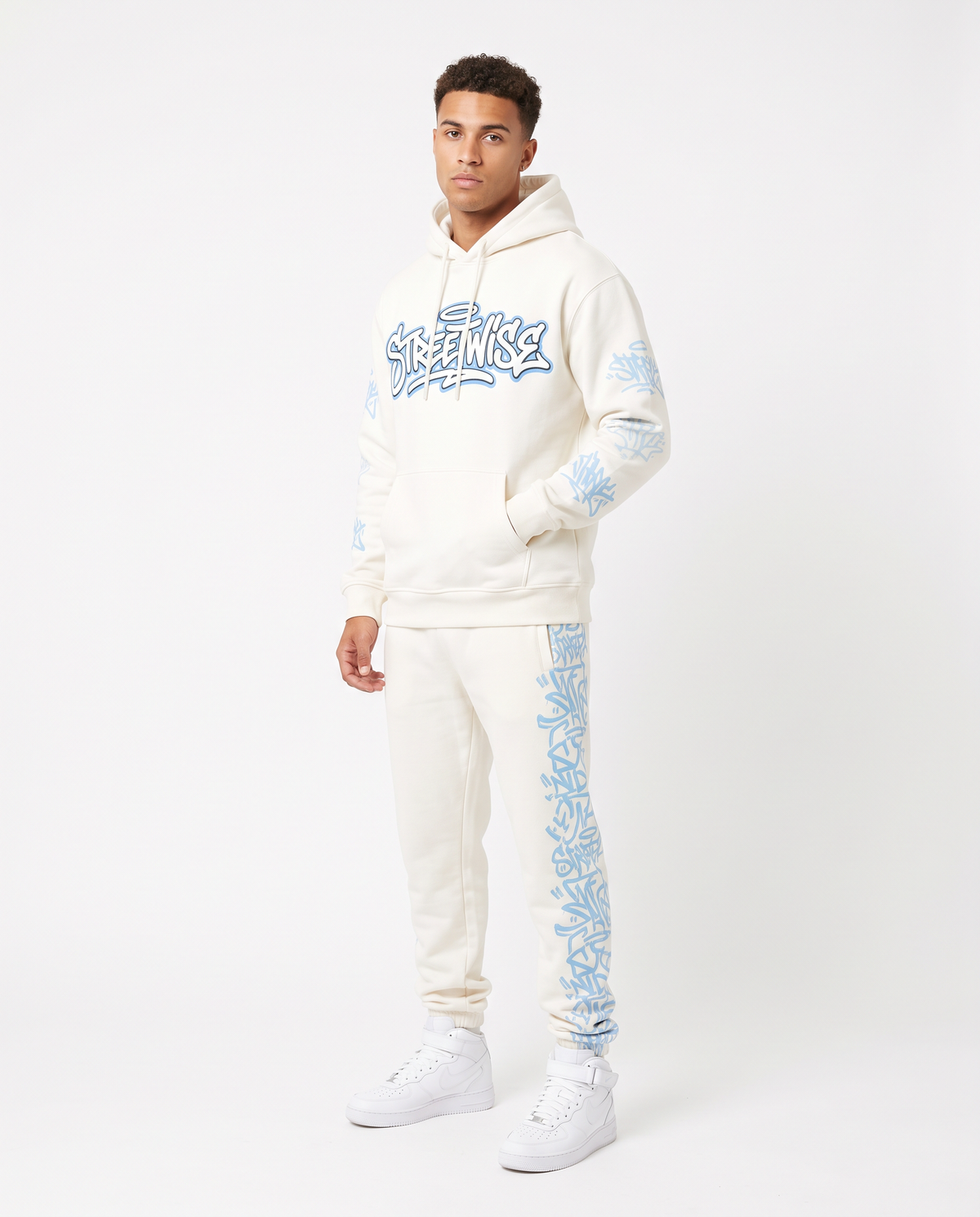 Chándal de algodón con capucha Syna World — Blanco y azul celeste