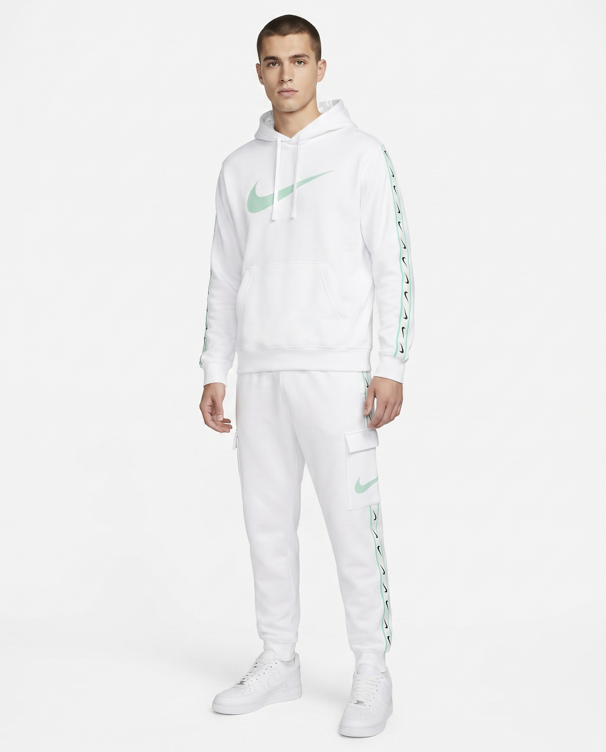 Chándal de algodón con capucha Nike — Blanco y verde agua