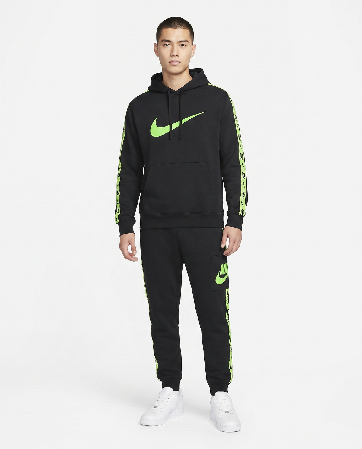 Chándal de algodón con capucha Nike — Negro y verde lima