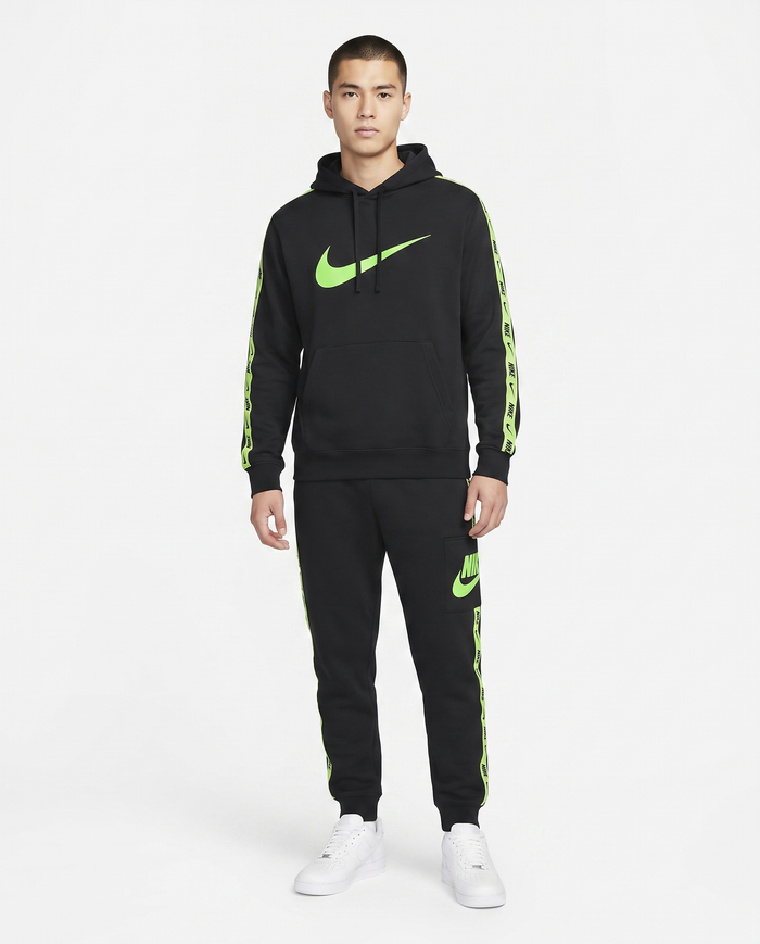 Chándal de algodón con capucha Nike — Negro y verde lima
