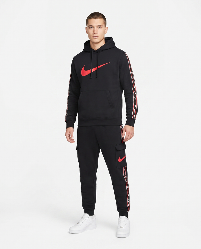 Chándal de algodón con capucha Nike — Negro y rojo