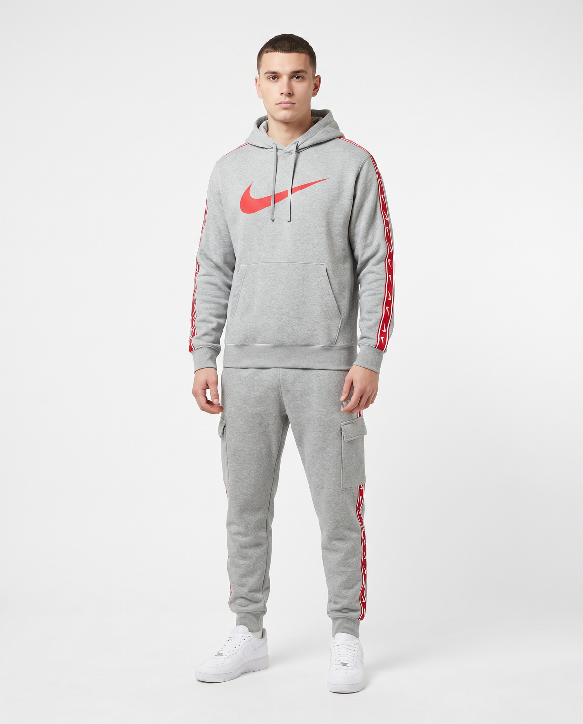 Chándal de algodón con capucha Nike — Gris y rojo