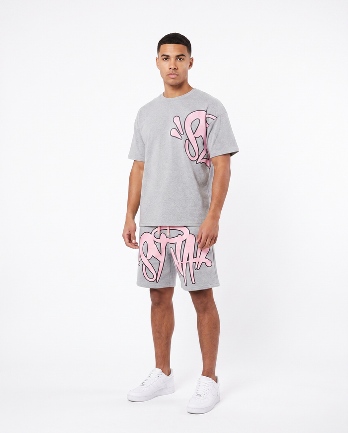 Conjunto camiseta y pantalón corto Syna World — Gris y rosa