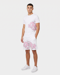 Conjunto camiseta y pantalón corto Syna World — Blanco y rosa