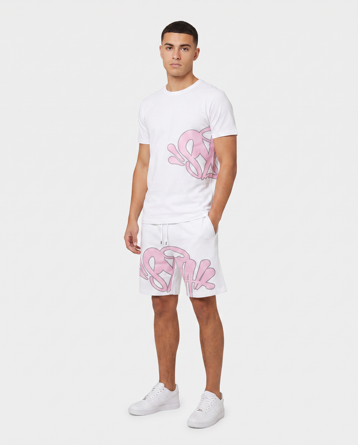 Conjunto camiseta y pantalón corto Syna World — Blanco y rosa