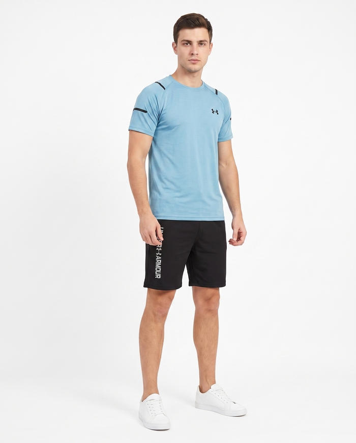 Conjunto camiseta y pantalón corto Under Armour — Azul celeste y negro