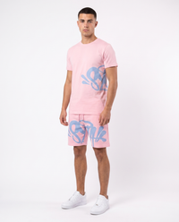 Conjunto camiseta y pantalón corto Syna World — Rosa y azul