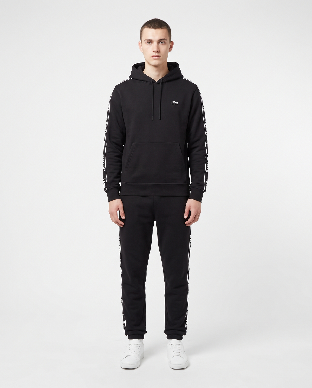Chándal de algodón Lacoste con sudadera de capucha — Negro