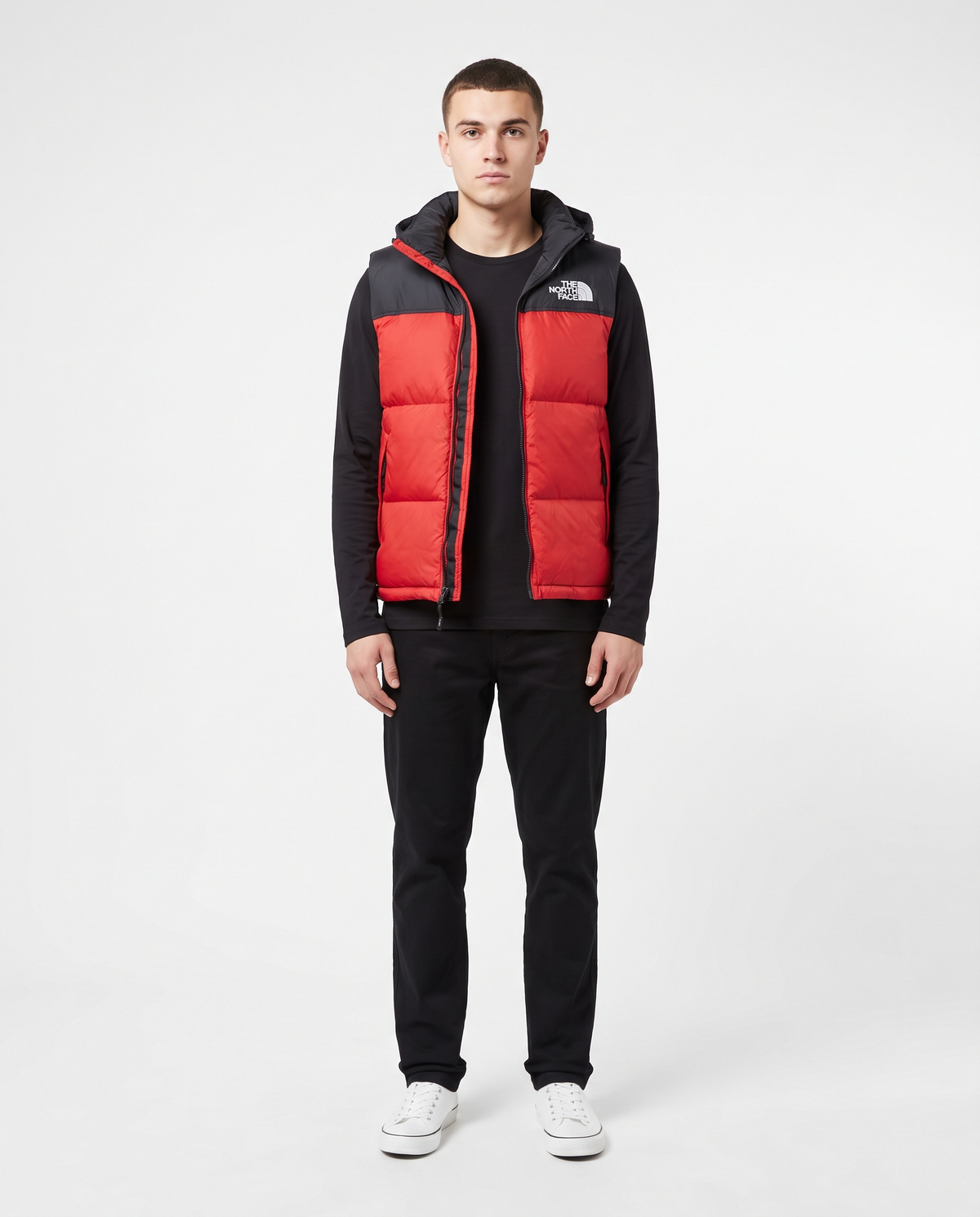 Chaleco acolchado con capucha The North Face — Rojo y negro