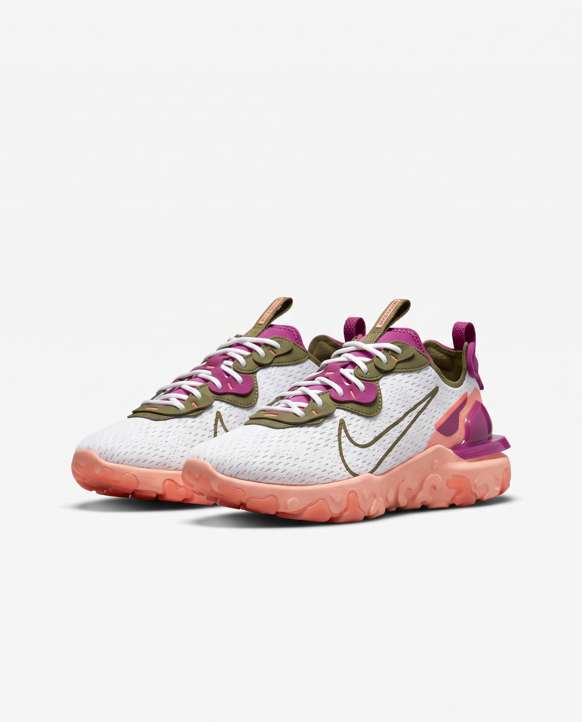 Zapatillas Nike React Vision — Blanco, verde oliva y coral