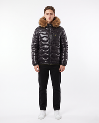 Chaqueta acolchada Blauer con capucha de pelo — Negro