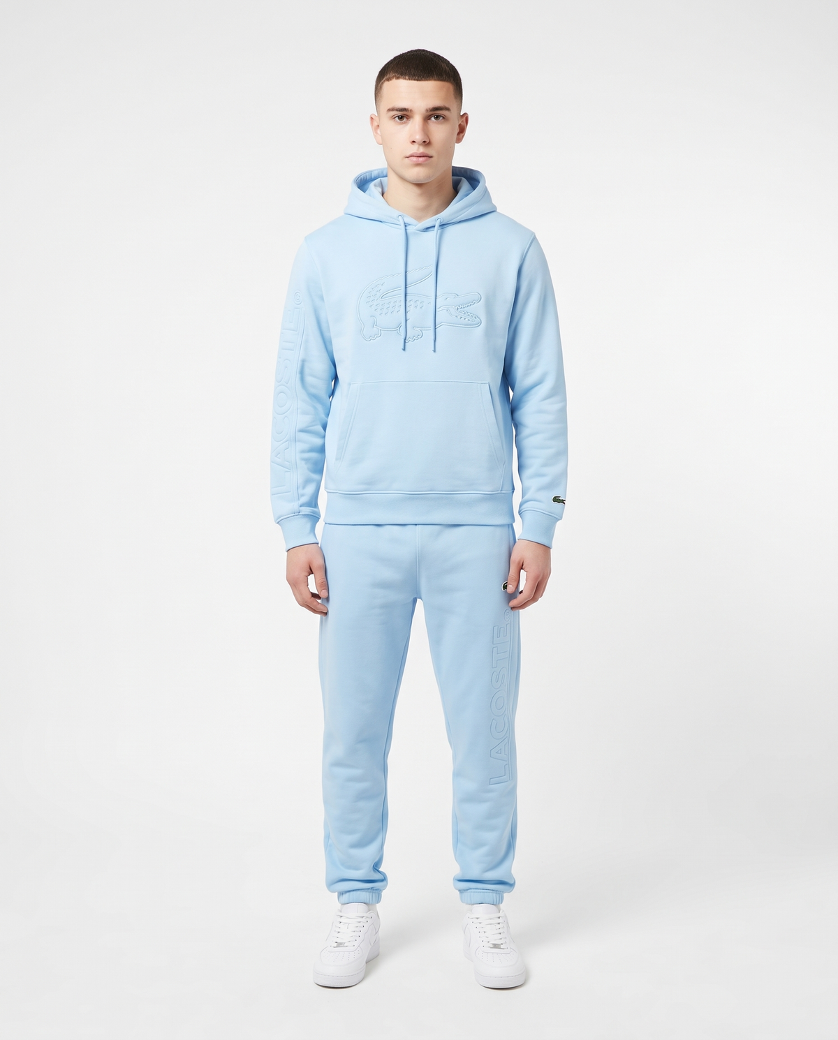 Chándal de algodón Lacoste con sudadera de capucha — Azul cielo