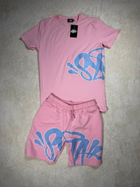 Conjunto camiseta y pantalón corto Syna World — Rosa y azul