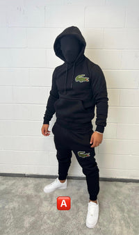 Chándal de algodón con capucha Lacoste — Negro