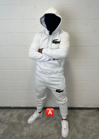 Chándal de algodón con capucha Lacoste — Blanco