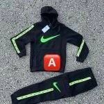 Chándal de algodón con capucha Nike — Negro y verde lima