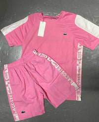 Conjunto camiseta y pantalón corto Lacoste — Rosa y blanco