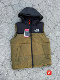 Chaleco acolchado con capucha The North Face — Verde militar y negro