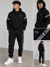 Chándal de algodón Lacoste con sudadera de capucha — Negro