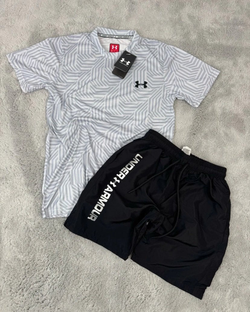 Conjunto Under Armour camiseta y pantalón corto — Gris y negro